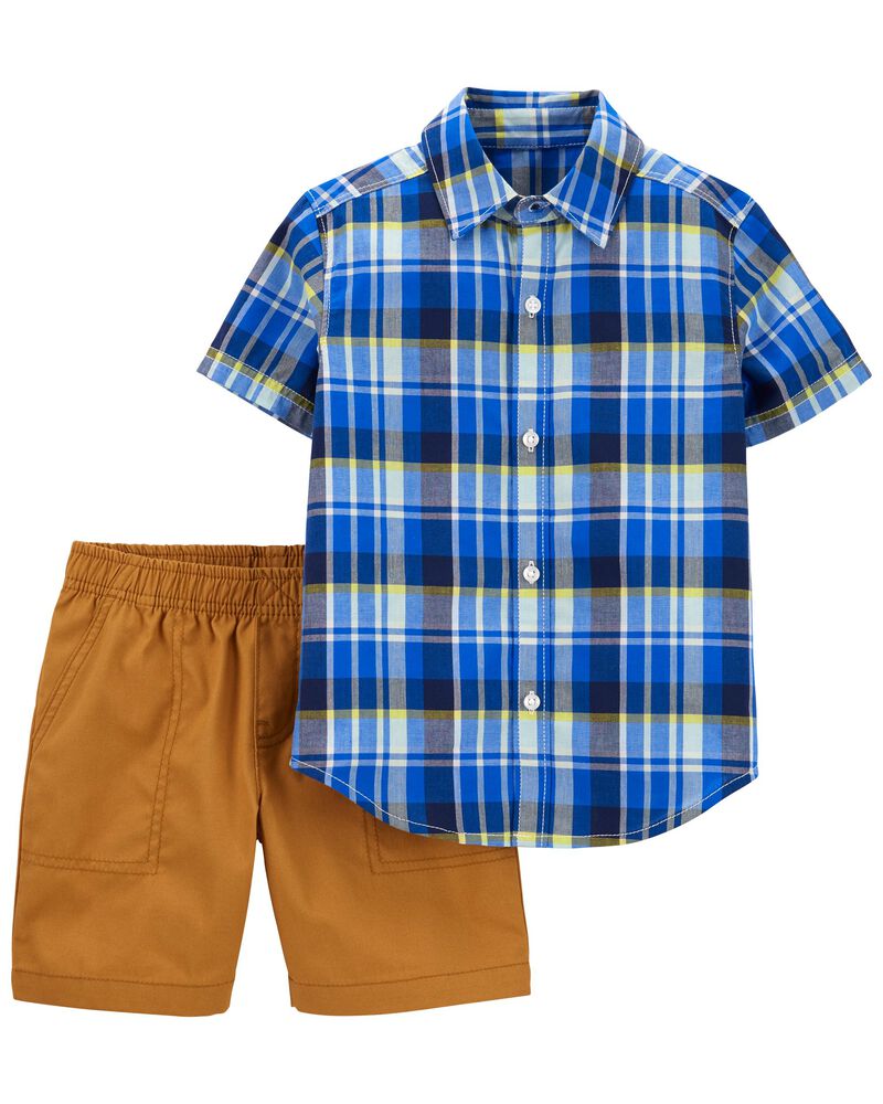 CONJUNTO CORTO CON CAMISA CUADROS AZUL